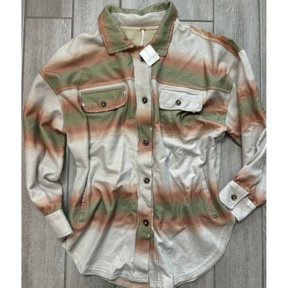 FREE PEOPLE $178 LARGE RUBY PRINTED SHACKET COTTON BLEND JACKET MARZIPAN - Picture 2 of 13